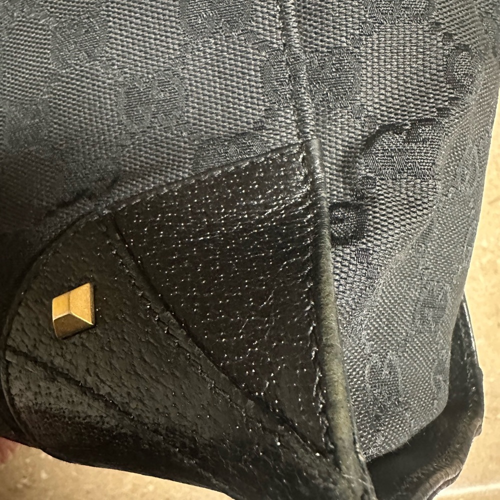 Gucci GG Canvas Tote Bag In Black Leather With Studs - Picture 14 of 16